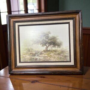 Vintage Dalhart Windberg Wood Framed Print 18x16 Deer And Tree 1970